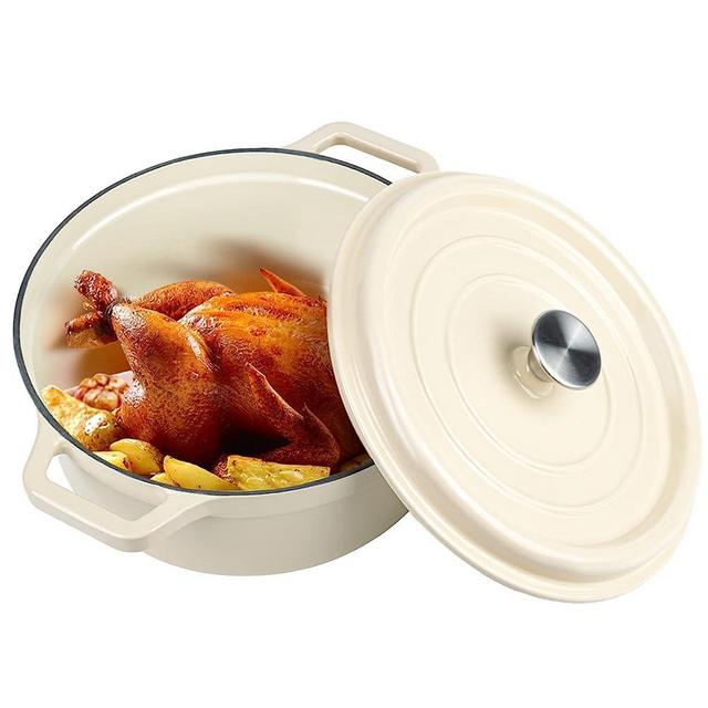 Miereirl 6.5 QT Enameled Dutch Oven Pot with Lid, Cast Iron Dutch Oven with Dual Handles for Bread Baking, Cooking, Non-stick Enamel Coated Cookware (Beige)