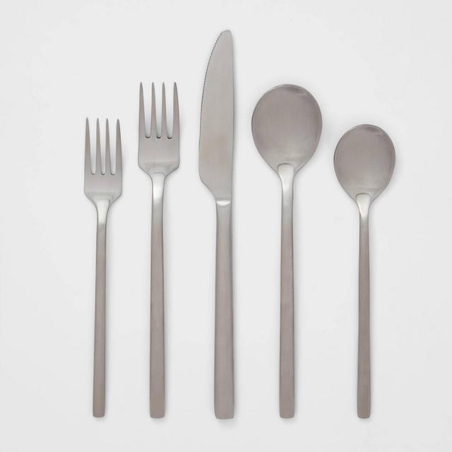 20pc Stainless Steel Modern Straight Silverware Set Satin - Threshold™