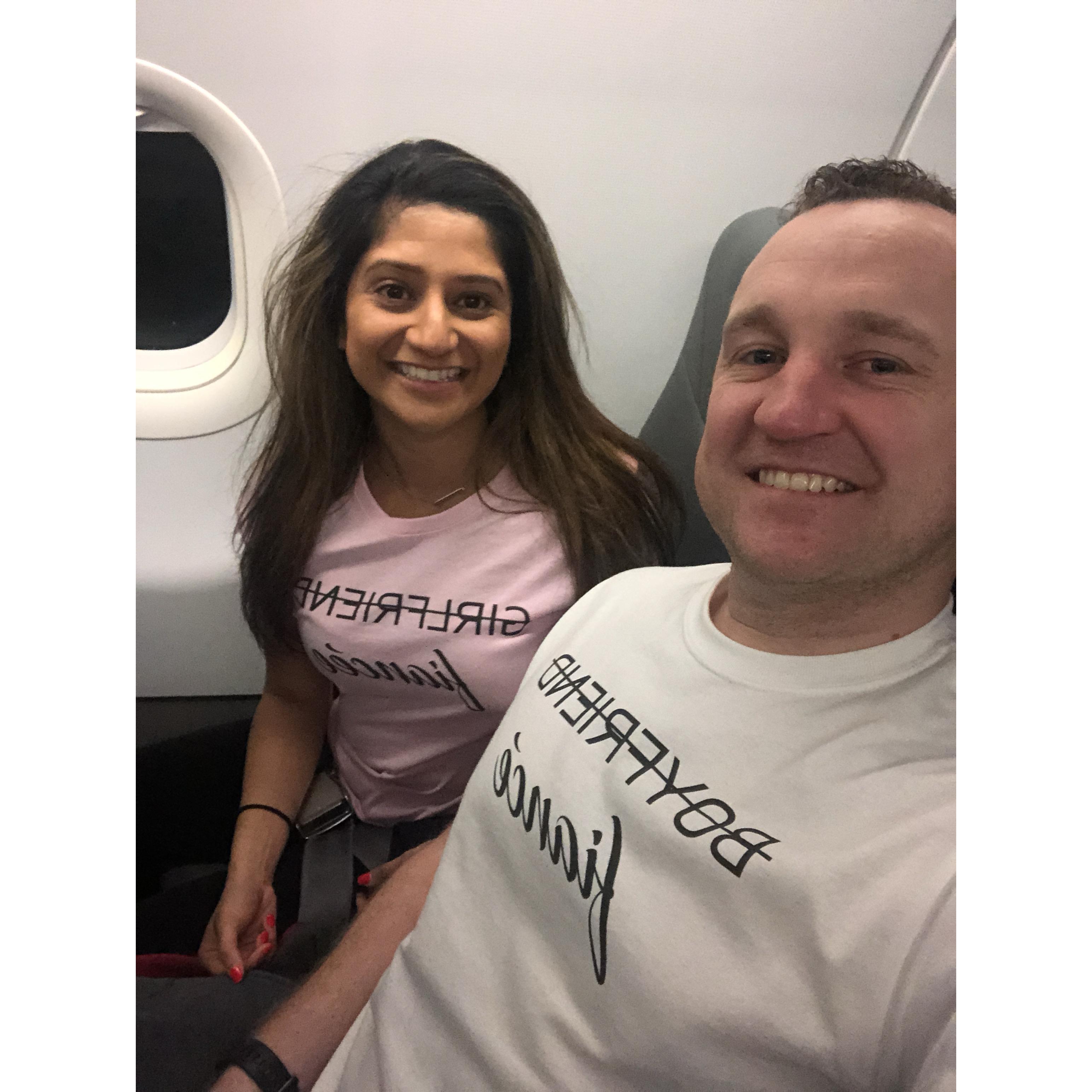 First trip as an engaged couple! Aneri and Michael went to Mexico just days after the proposal, with his family (Will, Jean, and Sara). And yes- there were corny t-shirts for the flight.