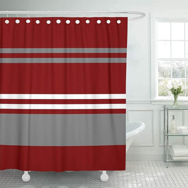 Semtomn Shower Curtain Crimson Red Grey and White Brick 72"x78" Home Decor Waterproof Bath Bathroom Curtain Set with Hooks