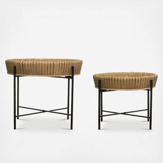 2-Piece Bamboo Wrapped Tray Table Set
