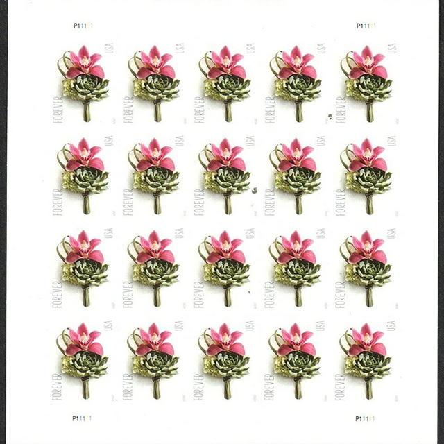 Contemporary Boutonniere Forever Stamps Sheet of 20 - Wedding Stamp (Pack of 5 Sheets, 100 Stamps)