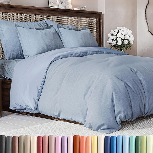 Duvet Cover King Size Set - Extra Soft King Duvet Cover 104" x 90" with 2 Pillow Shams - Hotel Luxury, Easy Care & Fade Free with Zipper Closures and Ties - Comfy, Cozy & Breathable (Heathered Blue)