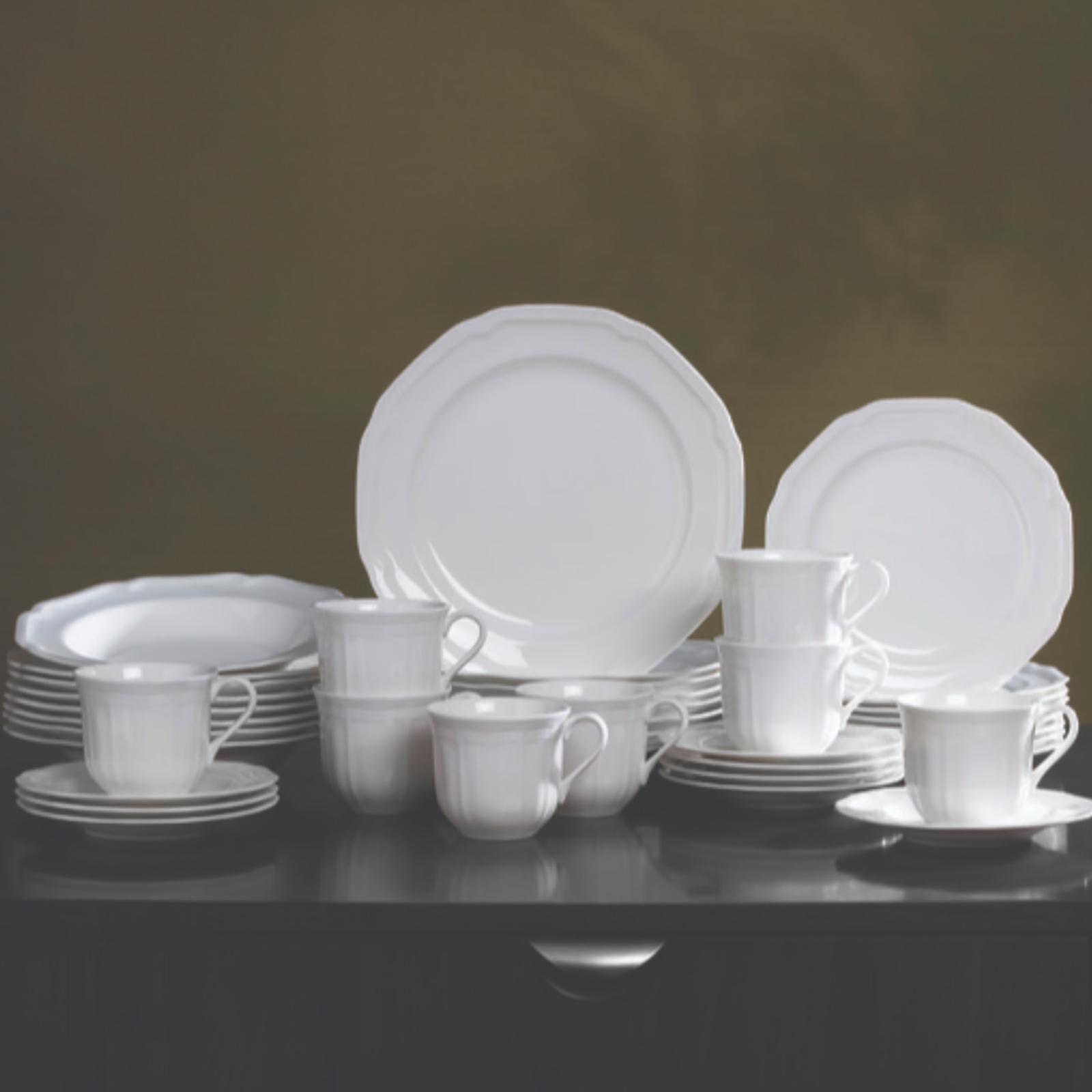 40Pc Kitchen Dish Dinnerware Set for 8 White Ceramic Plates W