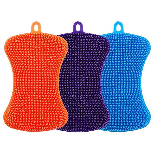 Geloo 3 Pack Silicone Sponge Kitchen Sponge, Sponges for Dishes Washing Kitchen Gadgets Cleaning Brush, Dish Sponges Double Sided Silicone Sponge Brush