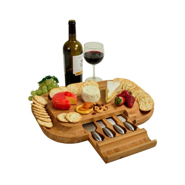 Picnic at Ascot Malvern Deluxe Bamboo Cheese Board with Cracker Rim and 4 Tools