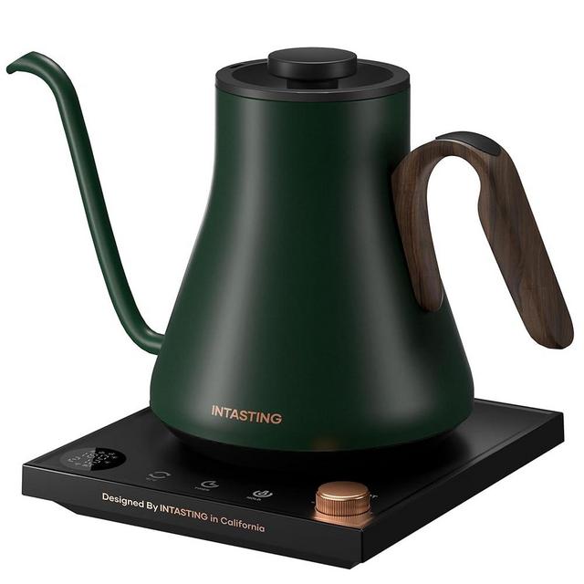 Electric Kettles, INTASTING Gooseneck Electric Kettle, ±1℉ Temperature Control, Stainless Steel Inner, Quick Heating, for Pour Over Coffee, Brew Tea, Boil Hot Water, 0.9L (Forest Green)