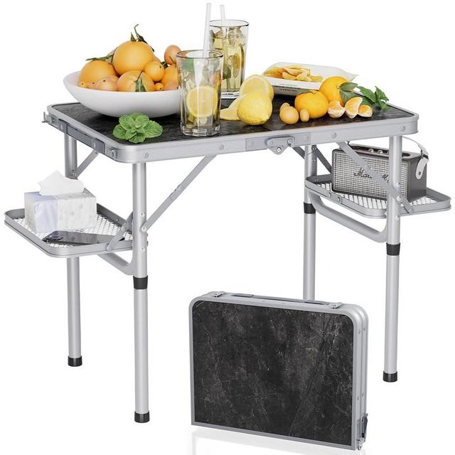 Titanker Folding Camping Table Small 2ft, Small Folding Table Portable with 50% Extra Space, Folding Picnic Table, Portable Beach Table, Camping Essentials, Aluminum Light & Solid, Silver