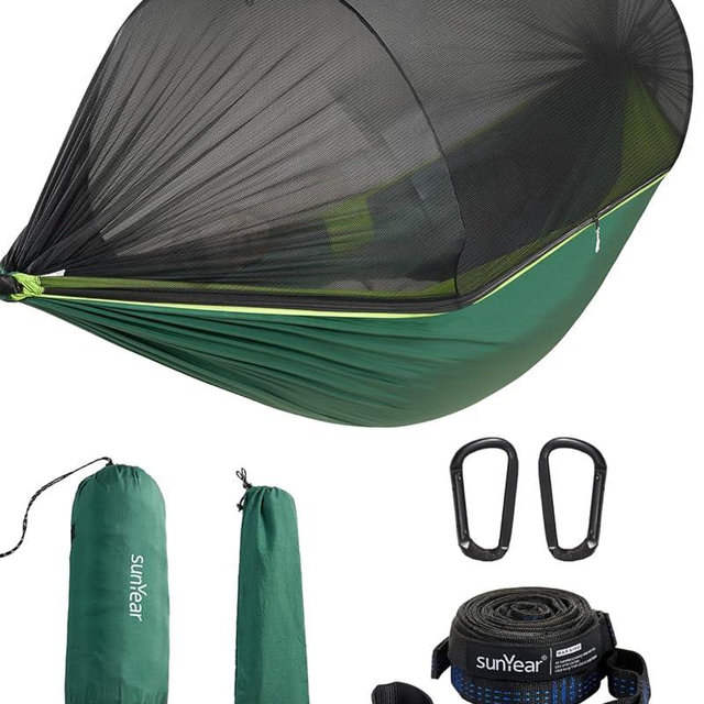 Sunyear Camping Hammock with Net - Double&Single Hammock with House-Like Net- Easy Setup & Pack, Lightweight & Portable, Perfect for Hiking, Backpacking, Outdoor Sleeping