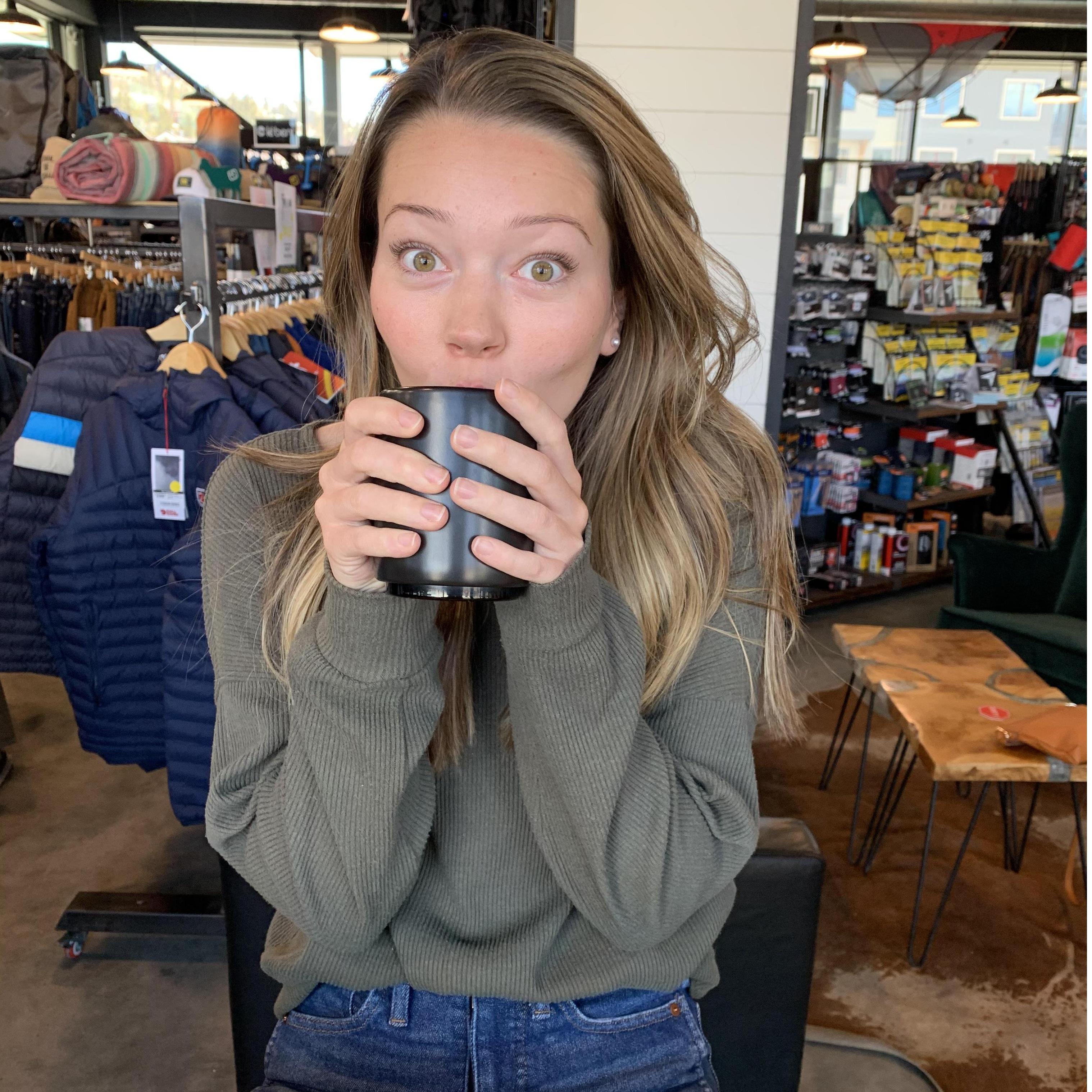 PERK date! One of many. Sadie is most happy with me (Avi) and an oat milk vanilla latte.