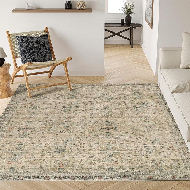 ComiComi Washable Rug 5x7 - Stain Resistant Vintage 5x7 Area Rug, Super Soft Washable Rug for Living Room Bedroom, Oriental Tribal Rugs(Pale Green, 5'x7')