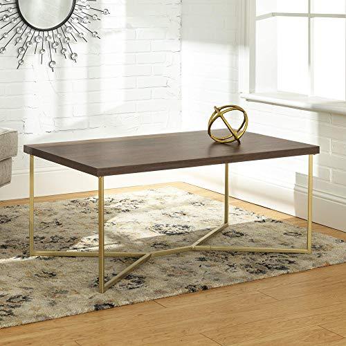 Walker Edison Furniture Company AZF42LUXDWG Mid Century Modern Wood Rectangle Coffee Accent Table Living Room, Dark Walnut/Gold