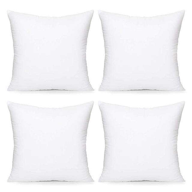 Acanva Throw Pillow Inserts Decorative Stuffer Soft Hypoallergenic Polyester Couch Square Form Euro Sham Cushion Filler, 20"-4P, White 4 Pack