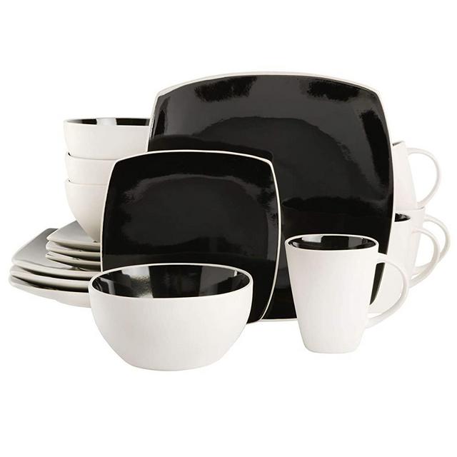 Gibson Elite Soho Lounge Reactive Glaze Stoneware Dinnerware Sets, Service for 4 (16pc), Black