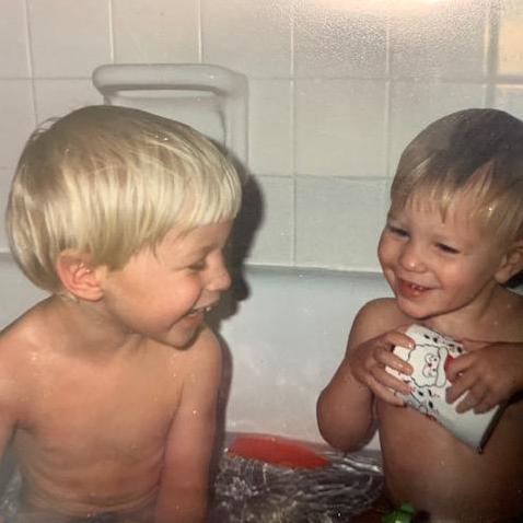 Chris + Nate in the tub