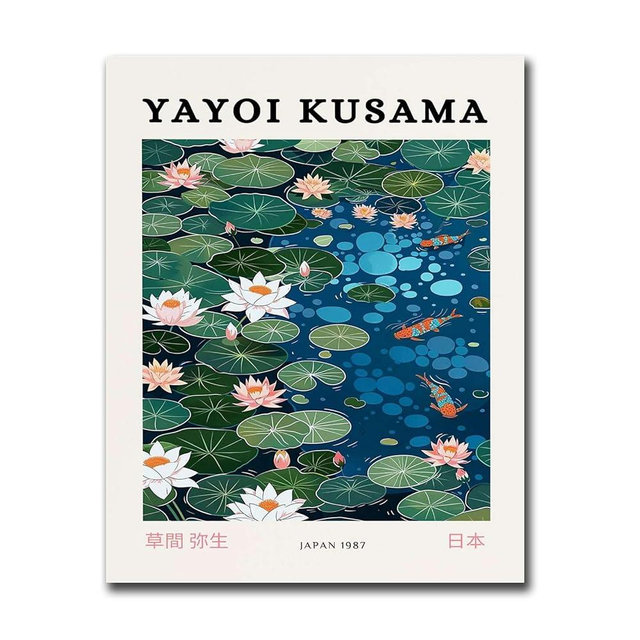 TGRNFHKPYY Printed Canvas Painting Wall Art Yayoi Kusama Lotus Fish Pond Japanese Modern Poster Modern Art Decoration for Living Room Bedroom and Office 20x30inch