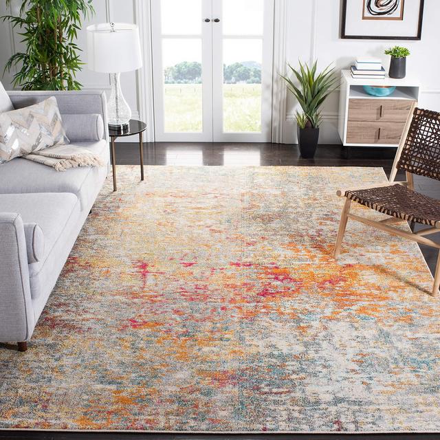 SAFAVIEH Madison Collection MAD460G Modern Abstract Non-Shedding Living Room Bedroom Dining Home Office Area Rug, 9' x 12', Grey / Turquoise