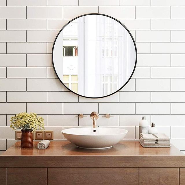 OGCAU Black Round Mirrors for Wall Decor 20 Inch Circle Mirror Metal Round Wall Mirror for Bathroom, Entry, Dining Room, &Living Room Crafts. Metal Black Round Mirror for Wall, Vanity Mirror