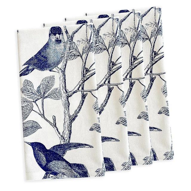 Caskata Arbor Birds Blue Napkins Set of 4 | 100% Cotton Cloth Set for Entertaining or Everyday Table | Perfect for Wedding, Birthday, Christmas Blue and White, 22 Inch Square