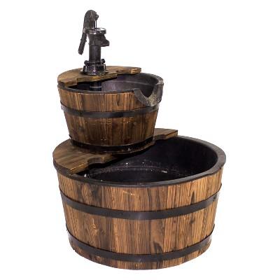 23&#34; Wooden Barrel Water Fountain - Brown - Backyard Expressions