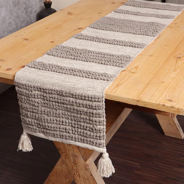 REDEARTH Table Runner-Hand Woven Exquisite Artisan Made Boho Decorative Table Runner for Dining Table, Coffee Table, Console, Dresser; 100% Cotton (14x72; Taupe)