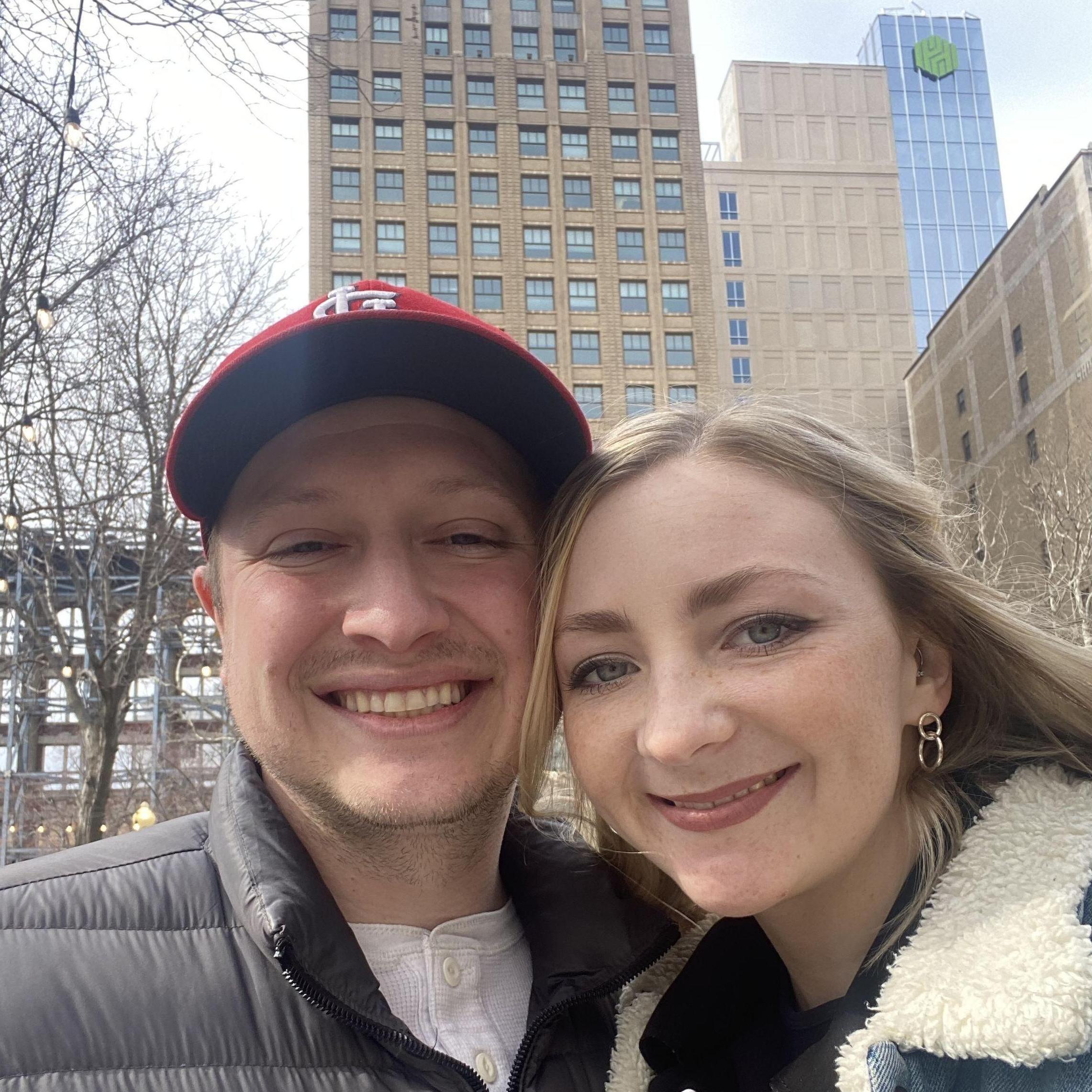 Our first picture in our new neighborhood in Downtown Detroit!
