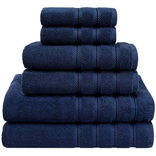 American Soft Linen 6-Piece 100% Turkish Genuine Cotton Premium & Luxury Towel Set for Bathroom & Kitchen, 2 Bath Towels, 2 Hand Towels & 2 Washcloths [Worth $72.95] - Navy Blue