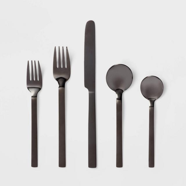 20pc Stainless Steel Squared Straight Silverware Set Black - Room Essentials™