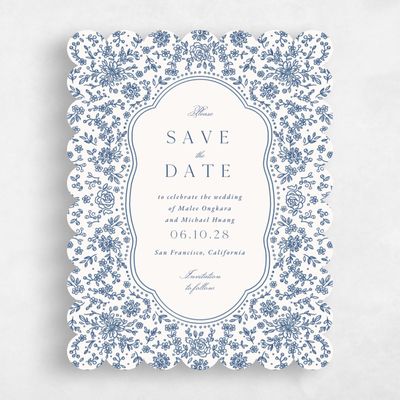 Beige Scalloped Wedding Save the Date - Justine Portrait