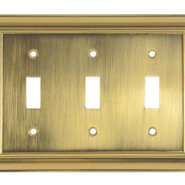 Cool Knobs and Pulls (CKP) Impressions Collection, 31198 Decorative Triple Toggle Wall Plate/Outlet Cover, Long Lasting Durable Solid Steel Construction, Amber Gold, 1 piece