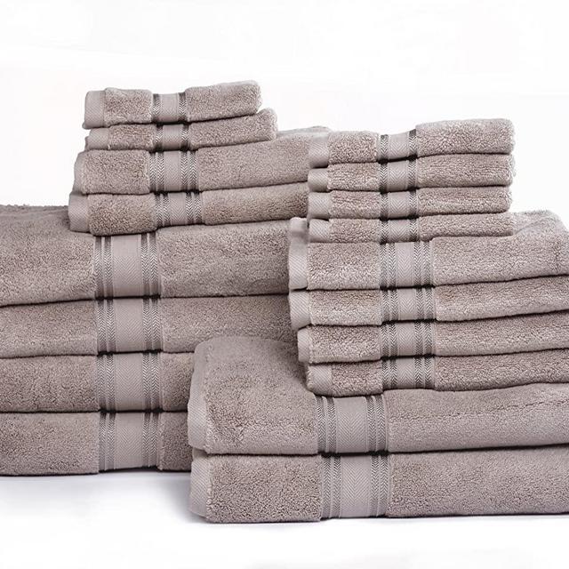 Bath Towel Sets - 100% Cotton Towels for Bathroom, Luxury Hotel Towels, Zero Twist, Quick Dry Shower Towels, Super Aborbent Bath Towels, 6 Hand Towels, 6 Wash Cloths - Taupe (18 Pack)