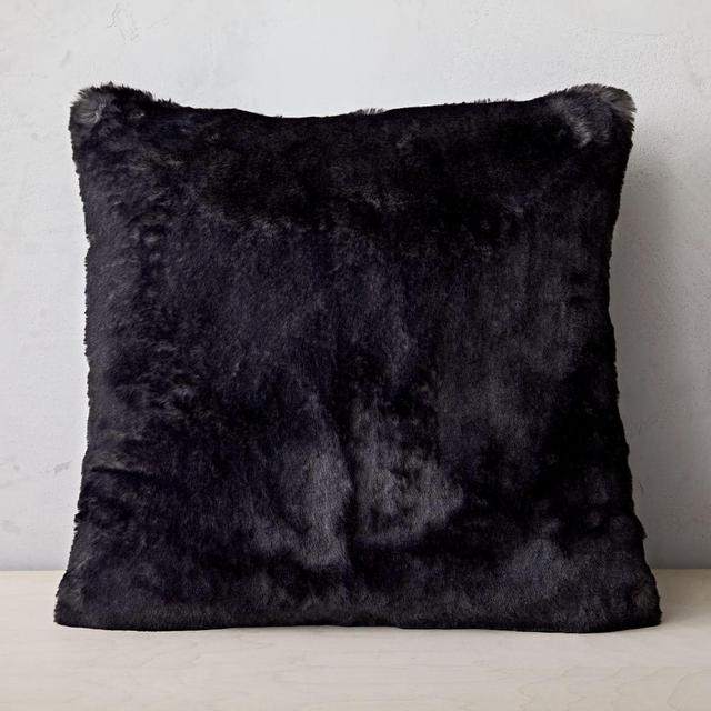 Faux Fur Chinchilla Pillow Cover, Set of 2, Black, 20"x20"