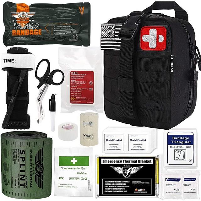 EVERLIT Emergency Trauma Kit GEN-I with Aluminum Tourniquet 36" Splint, Military Combat Tactical IFAK for First Aid Response, Critical Wounds, Gun Shots, Severe Bleeding Control (GEN-1 Black)