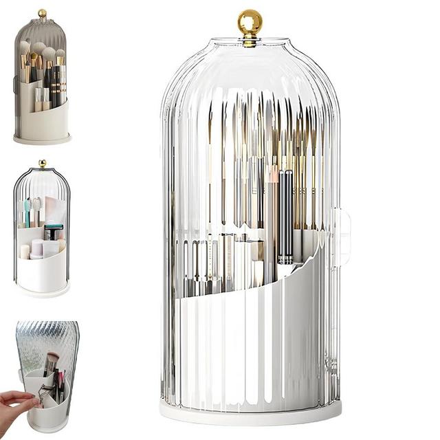 Concealed Toothbrush Holder, Rotating Bathroom Organizer Countertop, Toothbrush Holders with Cover, Bathroom Counter Organizer with Covered Makeup Brush Holder (1pcs White)
