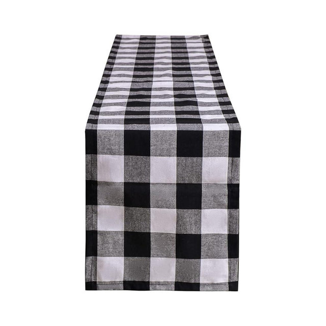 Tosewever Buffalo Check Plaid Table Runner, Cotton Polyester Blend Classic Family Dinner Table Runners for Indoor Outdoor Parties, Christmas Events Home Decoration (Black and White, 14 x 72 Inch)
