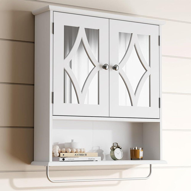 RoyalCraft Bathroom Medicine Cabinet Wall Mounted, Over The Toilet Storage Cabinet with Towel Rack and Adjustable Shelf, Large Bathroom Towel Cabinet Wall Mount 22 * 25 inch (White)
