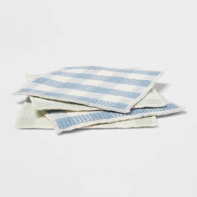 4pk Cotton Gingham Kitchen Scrubbers Light Blue/Green - Threshold™