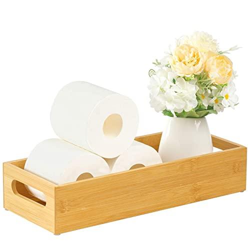 Vitviti Toilet Paper Storage, Bamboo Tray with Handles, Toilet Tissue Holder Organizer Box, for Bathroom/Toilet Tank/Kitchen Counter, Natural