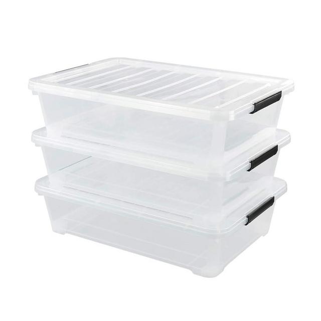 Lesbin 3-Pack Plastic Under bed Storage Box, Clear Latch Bin with Lid, 40 Quart