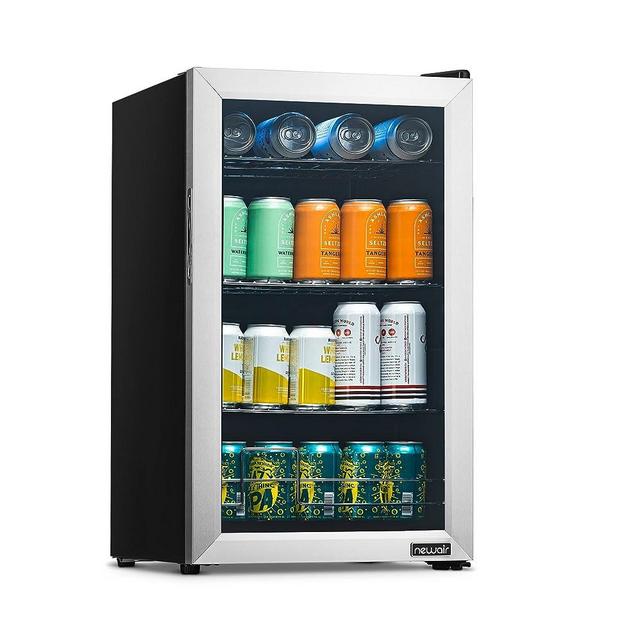 NewAir Beverage Refrigerator And Cooler, Free Standing Glass Door Refrigerator Holds Up To 100 Cans, Cools Down To 37 Degrees Perfect Beverage Organizer For Beer, Wine, Soda, Pop, And Cooler Drinks