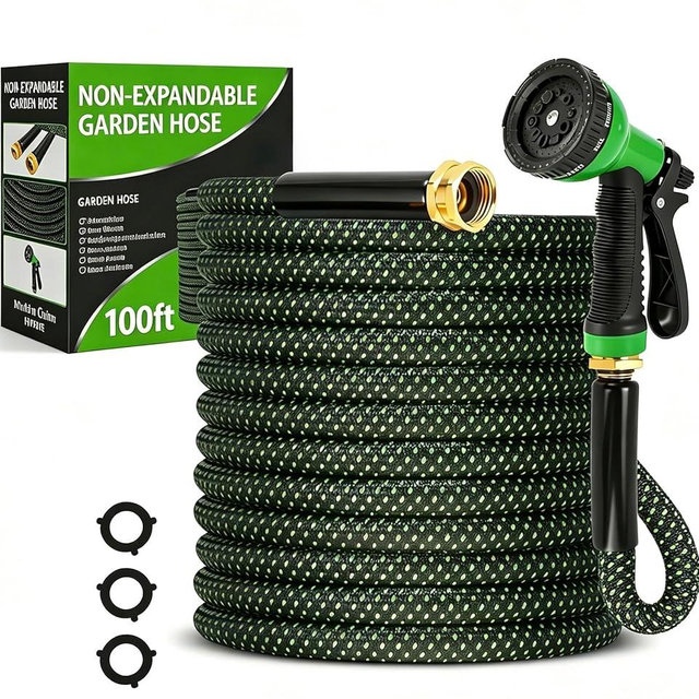 Garden Hose 100ft, Non-Expanding Flexible Hose, Lightweight, Kink Free, Sturdy, Leak-Proof, Portable, Water Hose with 10 Function Nozzle for Outdoor, Yard, Lawn, Car Wash and Camper Use