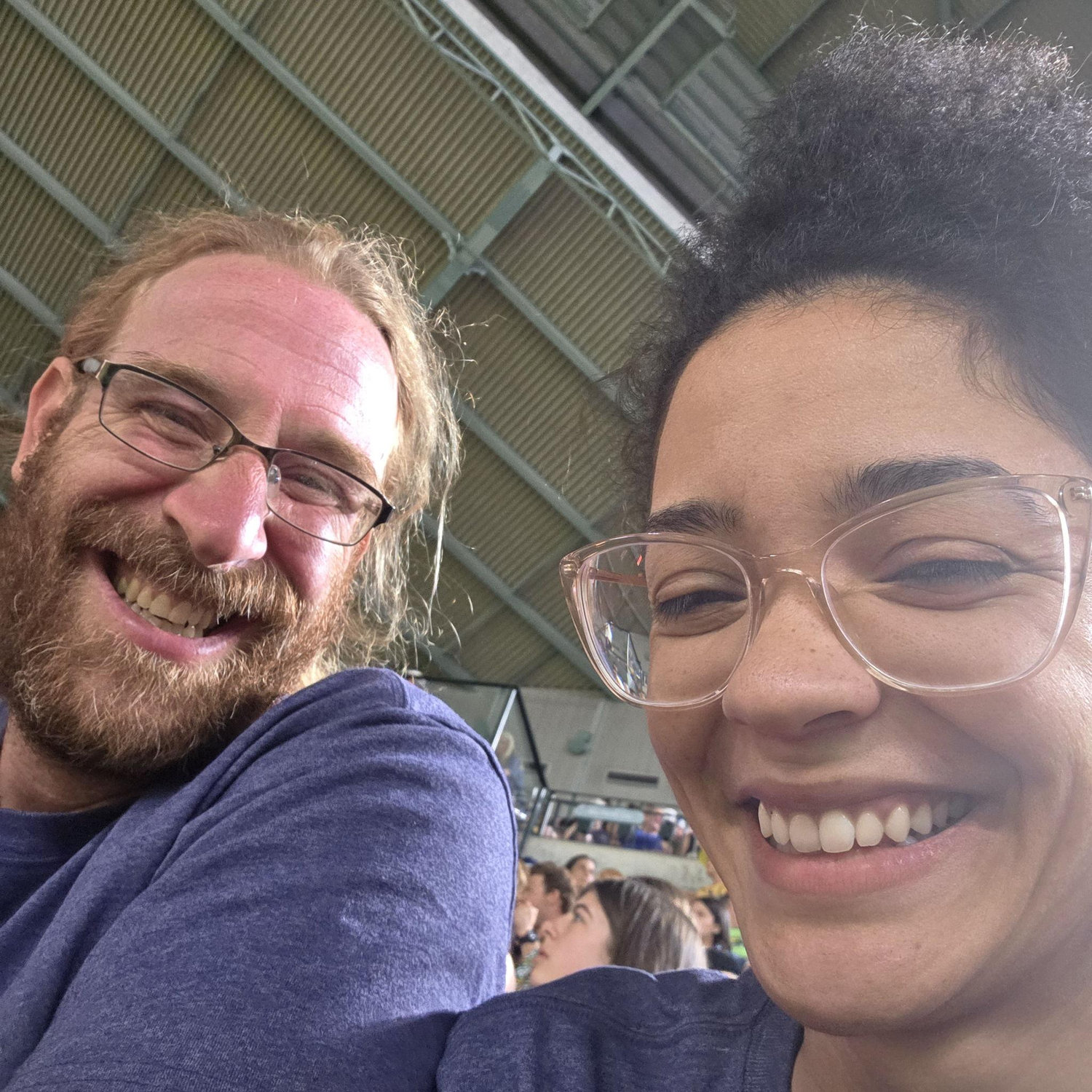 Giggling at the 2025 Savannah Banana baseball game!