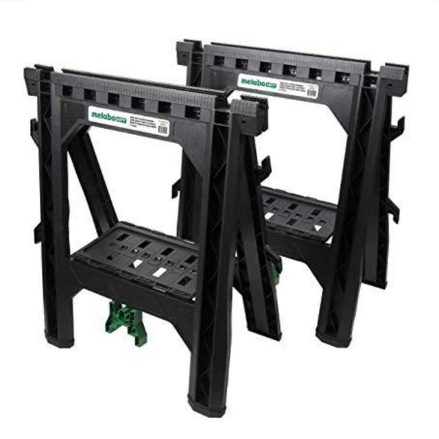 Metabo HPT 115445M Portable Folding Sawhorses, Heavy Duty Stand, 4 Sawbucks, 1,200 Pound Capacity, Built-In Cord Hooks and Shelves, 2-Pack