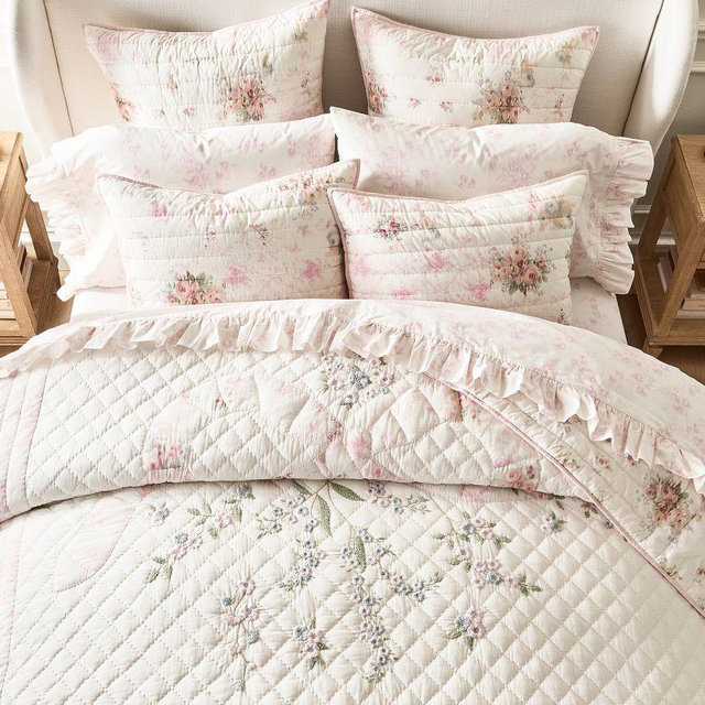 LoveShackFancy Floral Bow Patchwork Embroidered Quilt, Multi, King/Cal. King