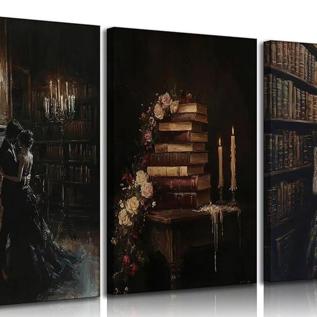 3pcs Vintage Library Canvas Wall Art Gothic Dark Academia Aesthetic Wall Decor Pictures Victorian Antique Book Posters Prints for Living Room Bedroom Reading Room Home Decorate Prepare To Hang