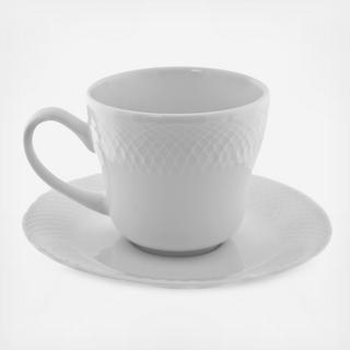 White Wicker Cup & Saucer, Set of 6