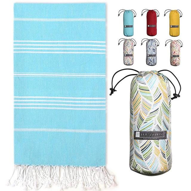 Turkish Towel with Beach/Travel Bag (39" x 71") - Pre-Washed - 100% Cotton Bath Towels - Effective, Absorbent and Quick Dry Beach Towel - Washer Safe Peshtemal Towel with No Shrinkage - Eco-Friendly
