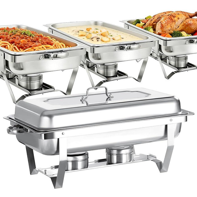 Jacgood 4 Pack 8QT Stainless Steel Chafing Dishes for Buffet, Foldable Frame Food Warmers with Full Size Pan Ideal for Catering, Weddings, Christmas Parties, Event Serving Supplies