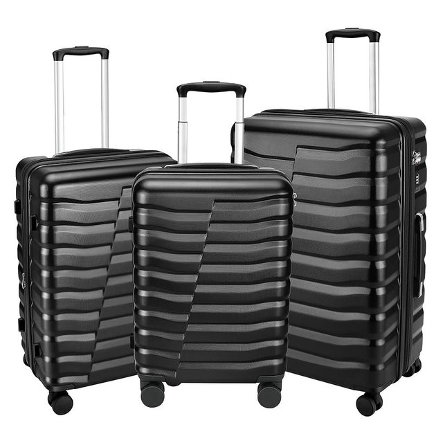 WireHot Lightweight Luggage with Spinner Wheels & YKK Zipper, 3-Piece Suitcase ABS+PC Hardside Luggage Set with TSA Lock, Black (20+24+28 inch)