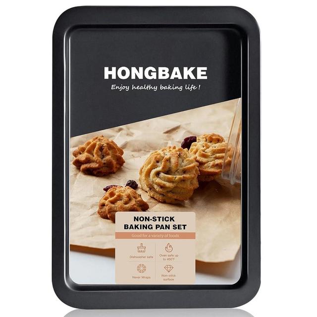 HONGBAKE Nonstick Cookie Sheets for Baking, Baking Sheet for Oven with Wider Grip, 17x11.5 in Half Sheet Pan, Commercial Cooking Tray